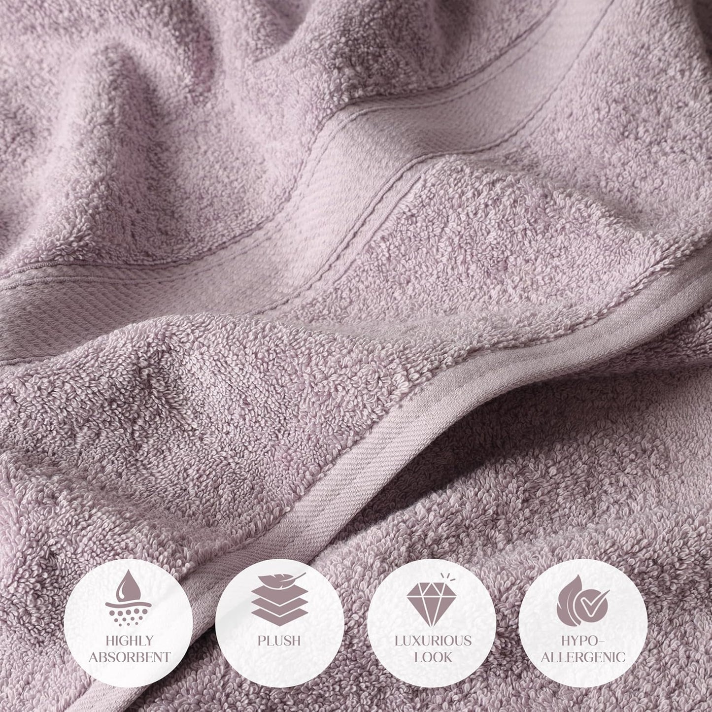 Superior Egyptian Cotton Pile 6 Piece Towel Set, Includes 2 Bath, 2 Hand, 2 Face Towels/Washcloths, Ultra Soft Luxury Towels, Thick Plush Essentials, Guest Bath, Spa, Hotel Bathroom, Purple