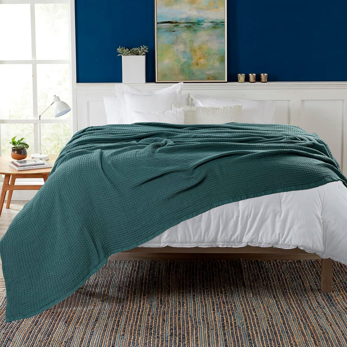 HILLFAIR 100% Cotton Blanket for Bed, Soft Lightweight & Breathable Summer Oversize Cotton Blankets, Premium Cozy Throw Layers for Bed, Couch and Sofa: Wedgewood (120"x120")