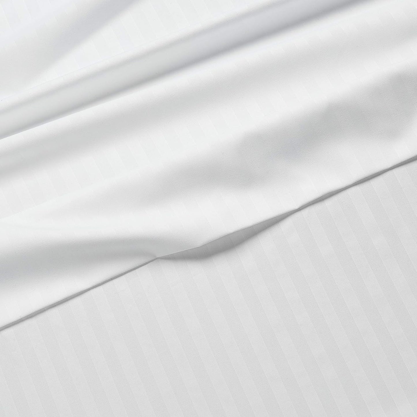 Amazon Basics Soft, Comfortable Queen Size Bed Sheets, Deluxe Microfiber, 4-Piece, Bright White Striped