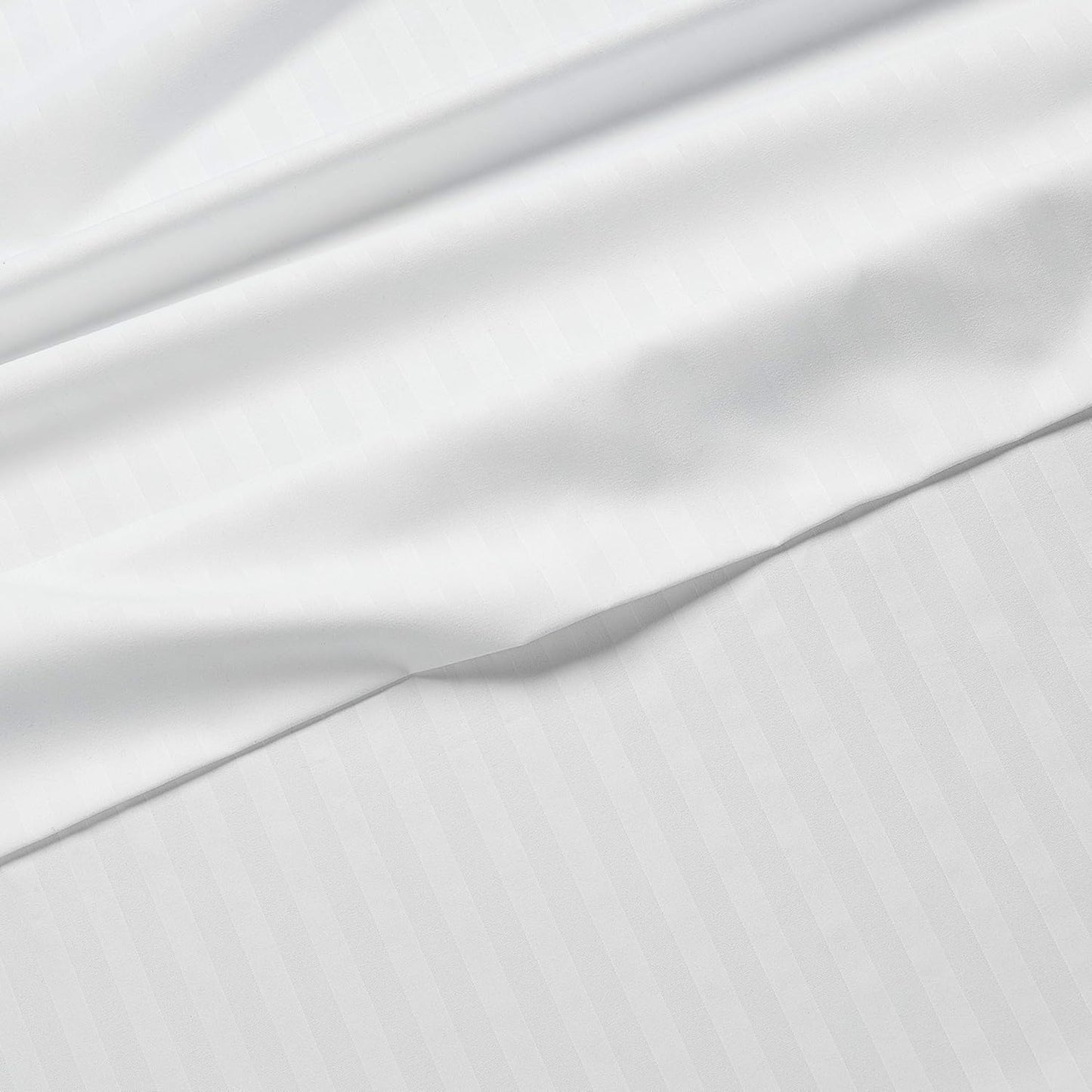 Amazon Basics Soft, Wrinkle-Free Bed Sheets Full Size, Deluxe Microfiber, Breathable, 4-Piece, Bright White Striped