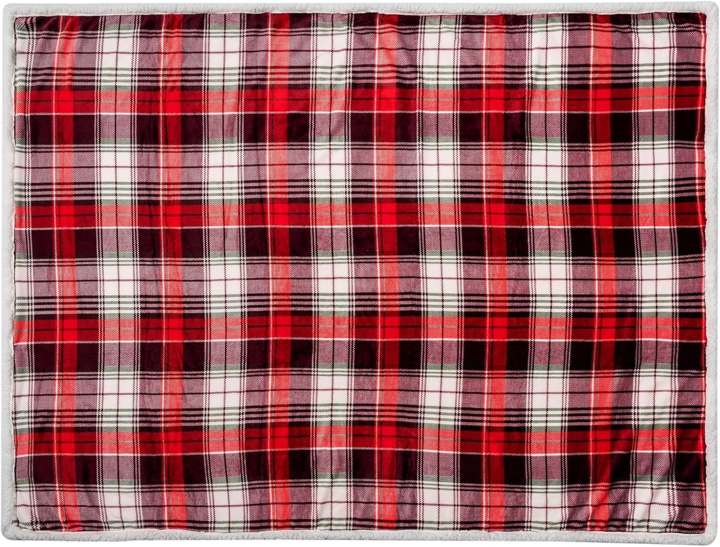 PAVILIA Christmas Plaid Blanket | Sherpa Fleece Flannel Throw Blanket | Christmas Plaid Warm Plush Microfiber Blanket for Couch Sofa | 60x80 Inches