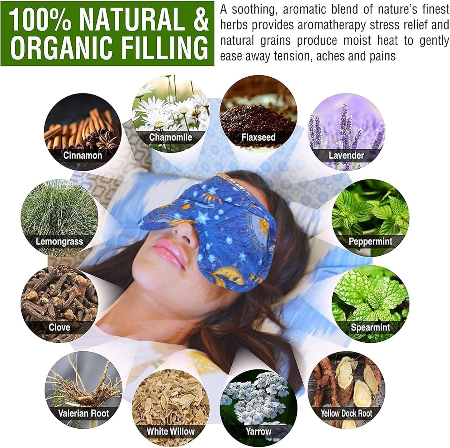 Nature's Approach - Basic Herb Pack Rice Heating Pad Microwavable Reusable Heat Pack with Herbal Aromatherapy, Freezer and Microwave Safe for Hot and Cold Therapy, 2 Pack Angel and Celestial Indigo