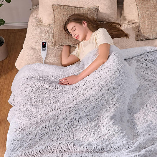 Electric Blanket Heated Twin 62"x84", Eelectric Blanket Clearance with 9 Heating Levels & 1-10H Timer, Silky Faux Fur, Auto Off, Fluffy Cozy Machine Washable Bedding, ETL Certified (Brushed White)