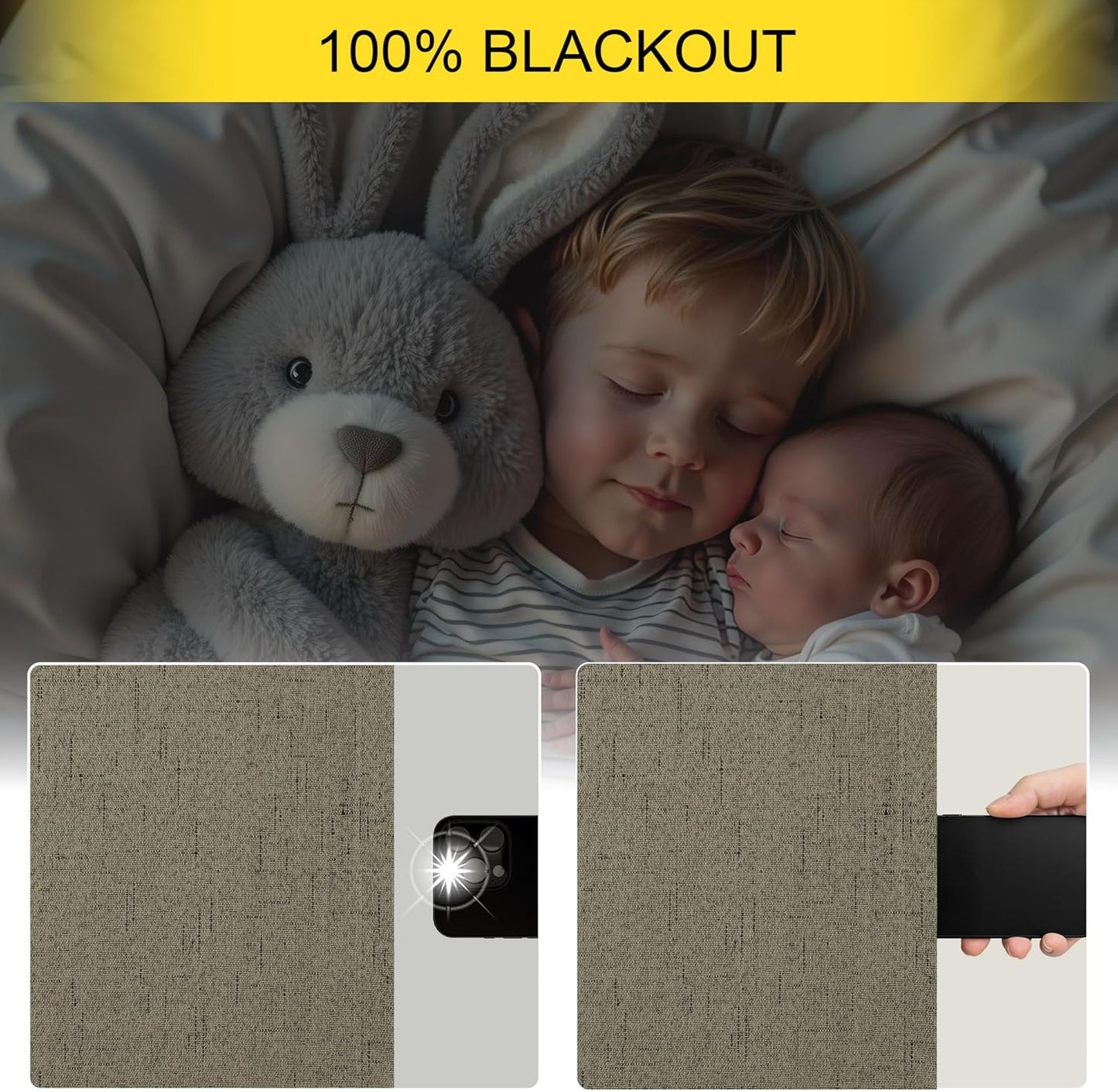 Linen Brown Curtains for Bedroom 84 Inch Long 2 Panel Burg 100% Blackout Back Tab Pleated Look Drape Light Blocking Thermal Insulated Burlap Farmhouse Black Out Curtain for Living Room 52x84 in Length