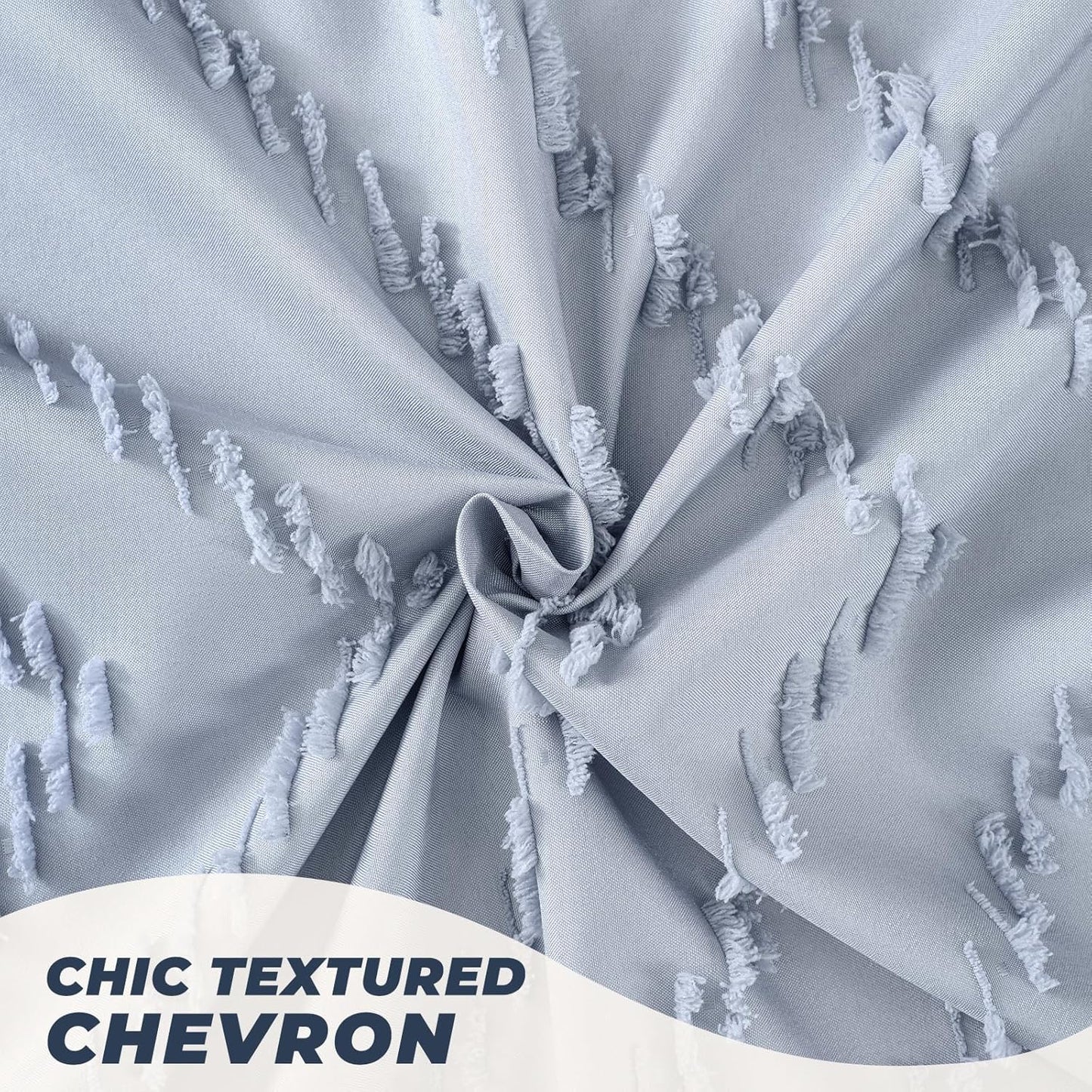 78inches Long Light Blue Boho Fabric Shower Curtain Tufted Chevron Striped Textured Cloth Curtains for Bathroom, Fog Blue