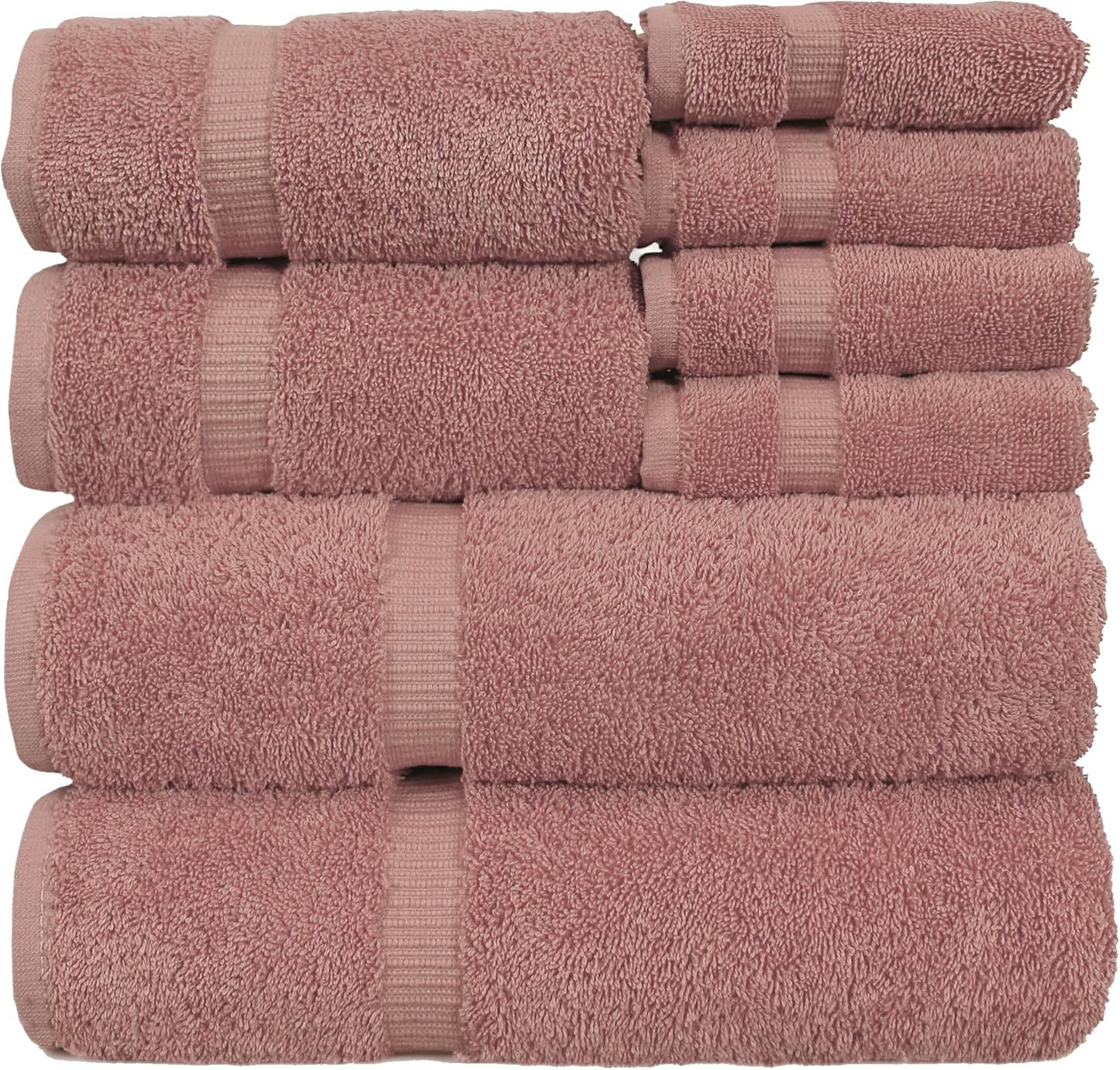 Luxury Hotel & Spa Quality, Highly Absorbent 100% Turkish Cotton, 750+ GSM, Eco Friendly Towel, Bathroom and Kitchen Dobby Border Towels, 2 Bath Towel, 2 Hand Towel, 4 Washcloths (8 Piece, Pink)