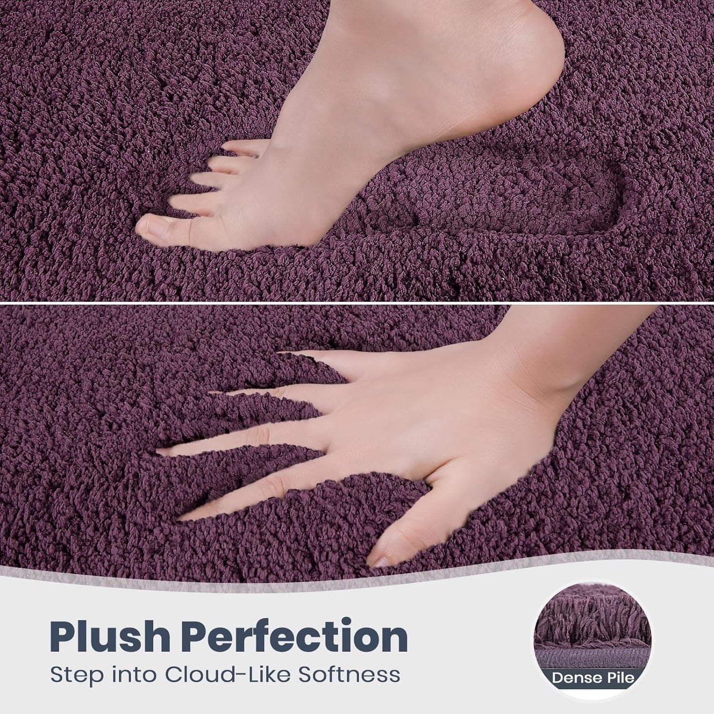 PURRUGS Bathroom Rug Non-Slip Machine Washable 24" x 60", Super Absorbent and Quick Dry Shaggy Microfiber Bath Mat, Extra Soft and Plush Bath Rug for Bathtub, Shower and Sink, Purple