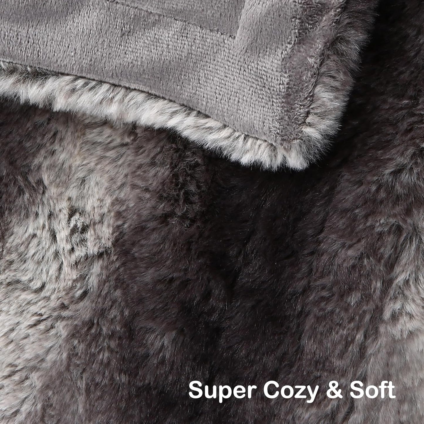 Electric Heated Blanket Throw Size 50" x 60", Super Cozy Warmth Soft with 4 Heating Levels & 4 Hours Auto Off, Plush Faux Fur, Machine Washable, Home Office Use, Gray White