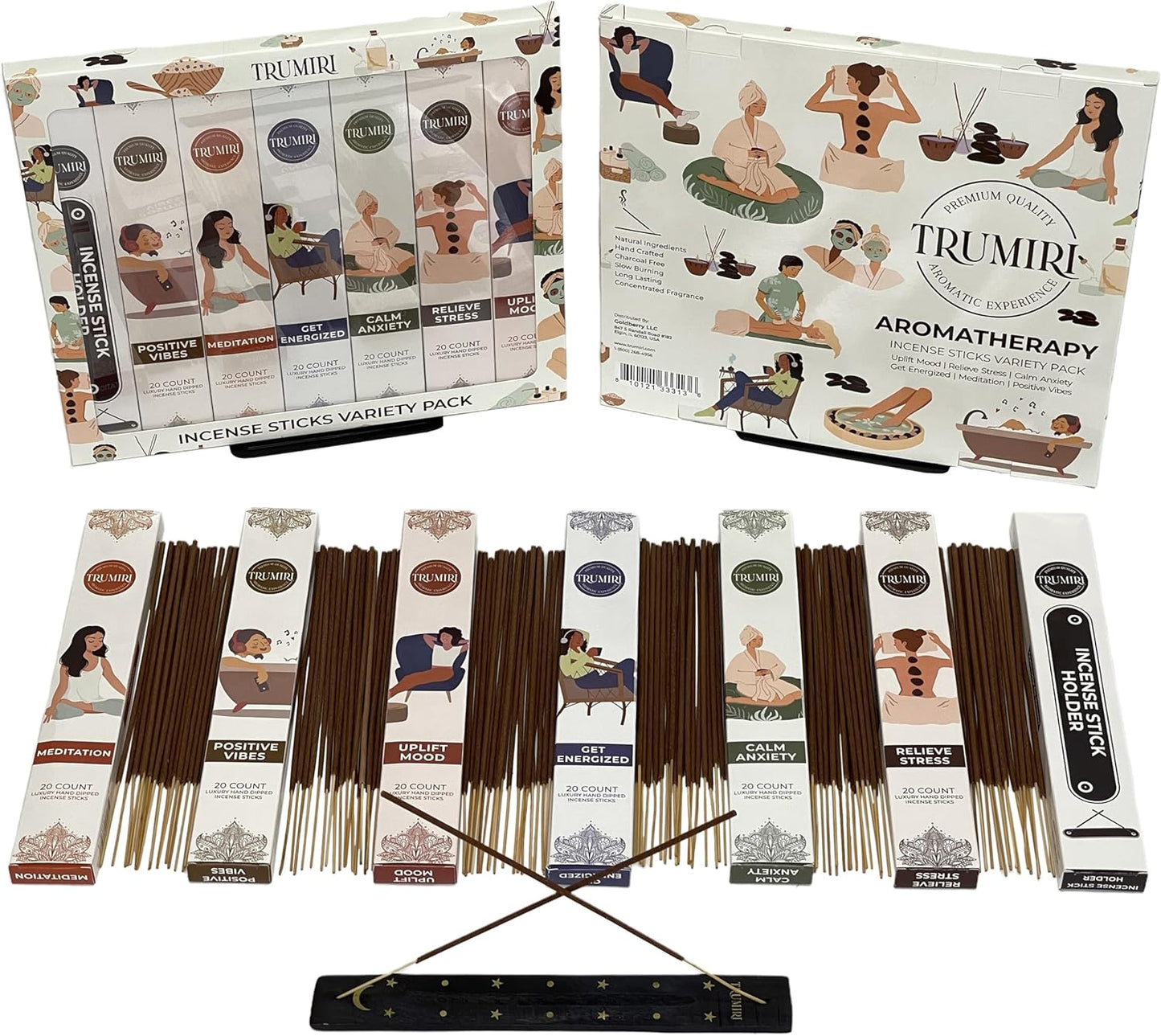 Aromatherapy Incense Sticks - Total 120 Insence-Sticks (20 Insense x 6 Inscents) - Inciensos Aromaticos para La Casa Aroma Incents for Positive Vibes Meditation Stress Relief + Incense Holder