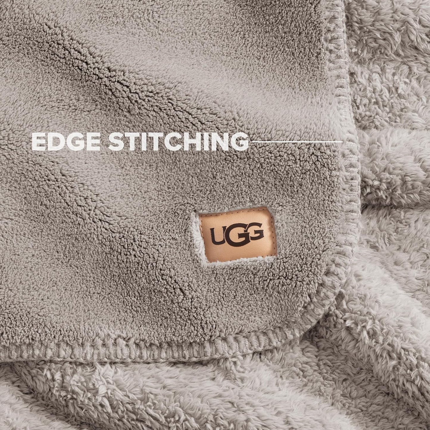 UGG Plush Twin Blanket, Soft Cozy Fleece Blanket for Bed, Luxury Fluffy Oversized Throw for Couch, Washable Hypoallergenic Home Essentials, 66" x 90", Seal Grey (Whitecap)
