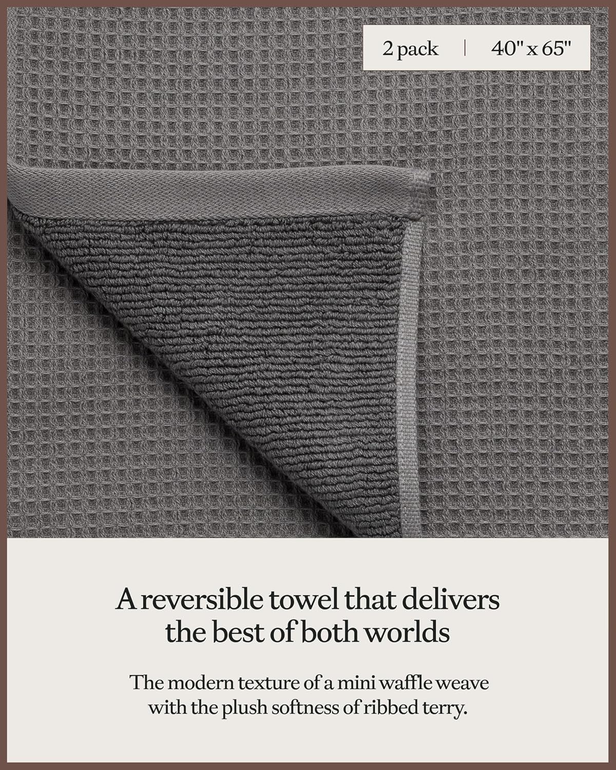 Cozy Earth Waffle Bath Sheets - 60% Cotton 40% Viscose from Bamboo Bath Sheets 40 x 65 Inches - Soft & Absorbent Terry, Reversible Mini Textured Waffle & Weave Pattern - 2 Pack