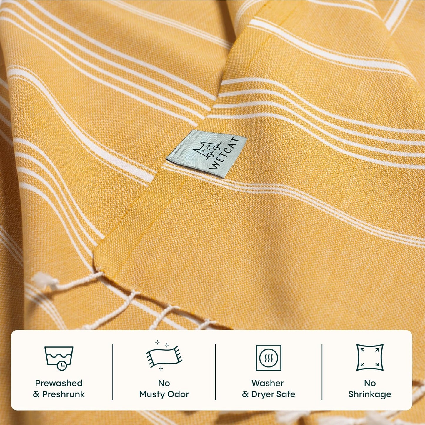 WETCAT Turkish Beach Towel Oversized (38"x71") 100% Turkish Cotton, Made in Turkey - Sand Free, Extra Large, Ultra Soft, Quick Drying, Compact & Lightweight for Travel - Honey Gold