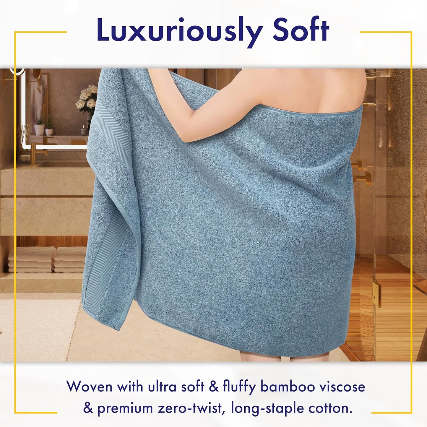 Ultra Soft & Plush Viscose from Bamboo Bath Sheets - 700 GSM Pack of 2 - Extra Large 70x35 in - Super Absorbent & Quick Drying (Chambray)