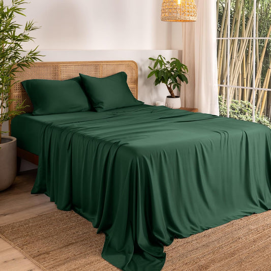 Bare Home 100% Rayon Made from Bamboo Luxury Full Sheet Set - 4 Piece Bedding Set - Deep Pockets - Cooling Sheets - Breathable - Easy Fit - Soft Bedding Sheets & Pillowcases (Full, Forest Green)