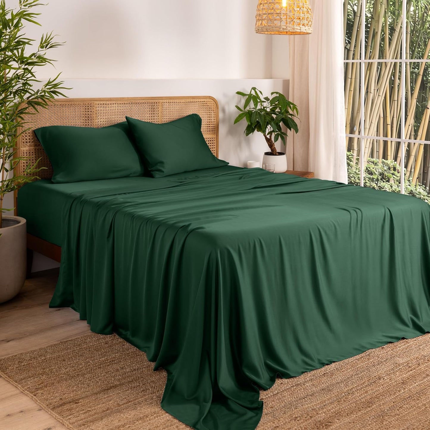 Bare Home 100% Rayon Made from Bamboo Twin XL Sheet Set - 3 Piece Bedding Set - Deep Pockets - Breathable - Easy Fit - Bedding Sheets & Pillowcases (Twin XL, Forest Green)