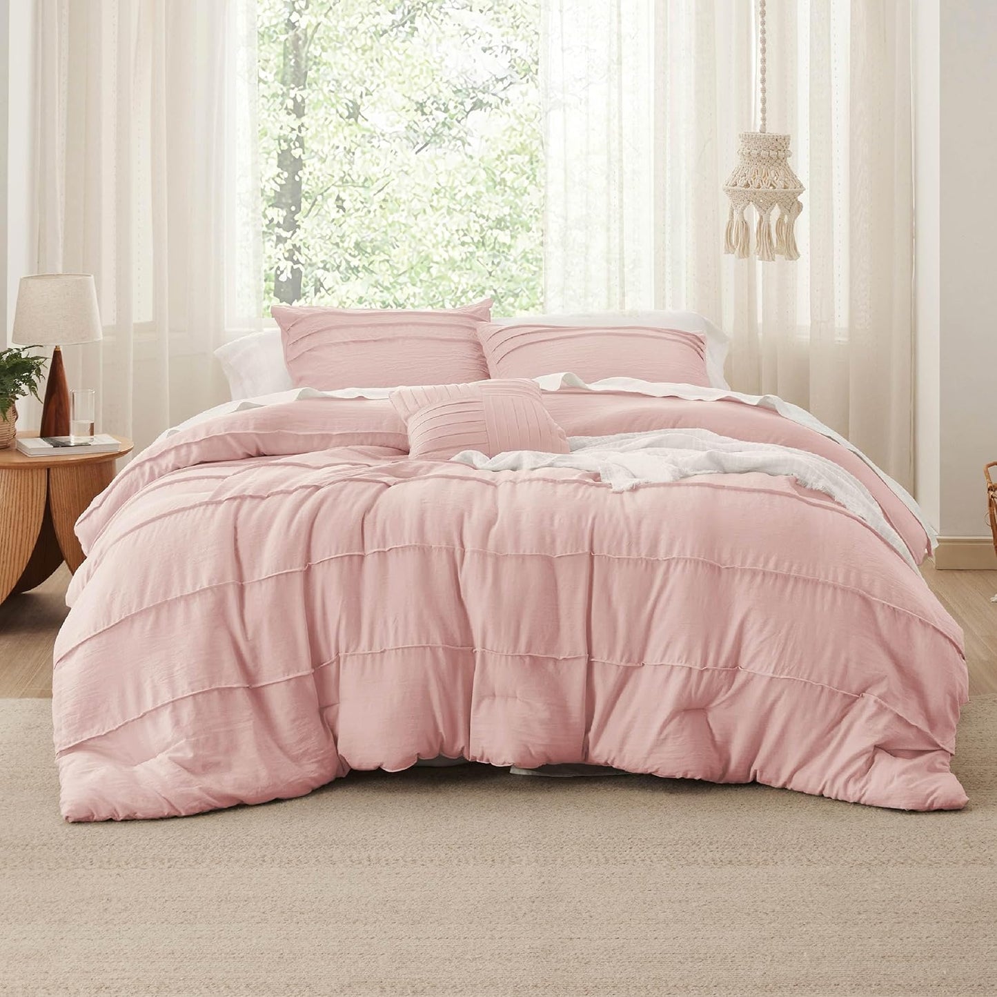 Bedsure Light Pink Twin XL Comforter Set - 3 Pieces Pinch Pleat Bed Set, Down Alternative Bedding Sets for All Season, 1 Comforter, 1 Pillowcase, 1 Decorative Pillow