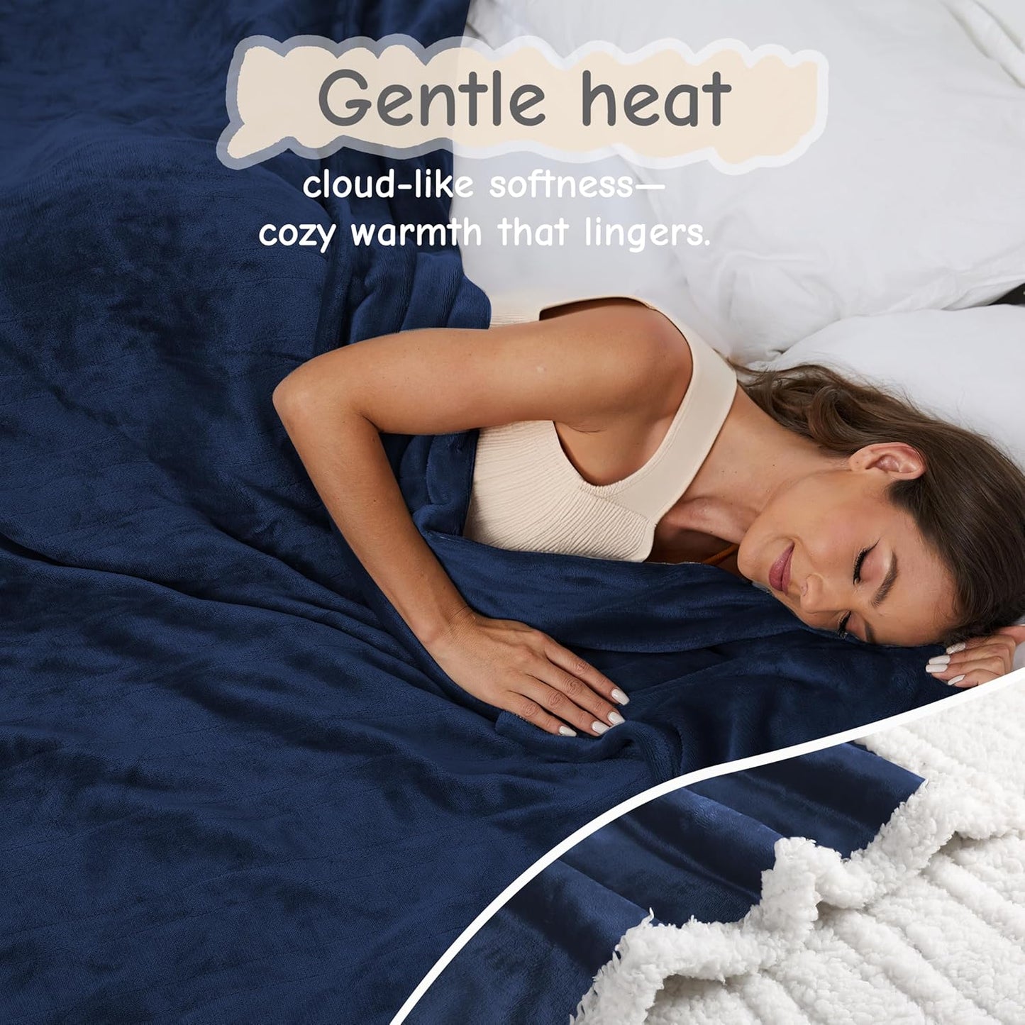 Electric Heated Blanket Full Size 72"x84", Soft Flannel with Overheat Protection, 6 Adjustable Heat Settings & 10-Hour Auto-Off Timer, Fast Heating for Winter Comfort, Navy Blue