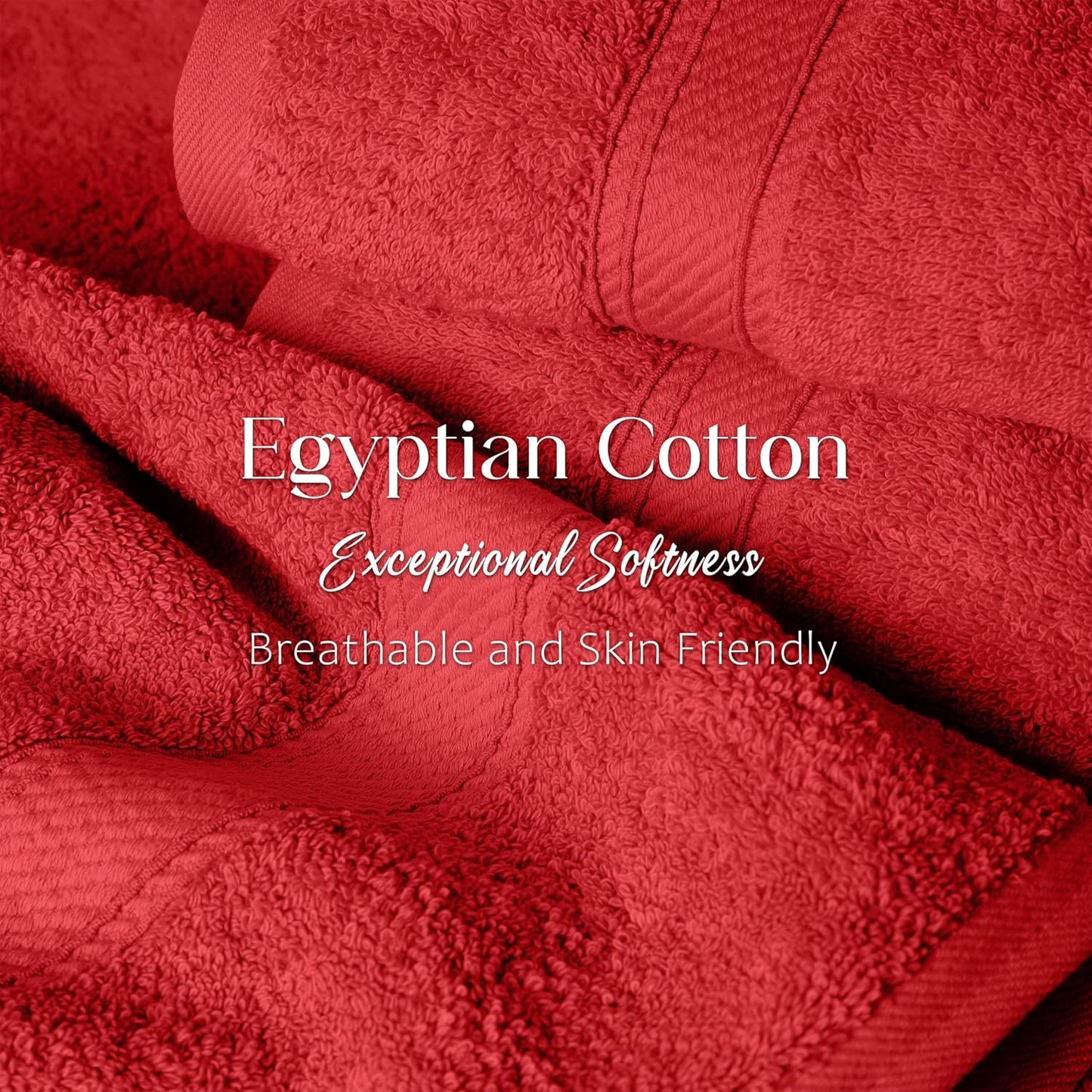 Superior Egyptian Cotton Pile Bath Towel Set of 2, Ultra Soft Luxury Towels, Thick Plush Essentials, Absorbent Heavyweight, Guest Bath, Hotel, Spa, Home Bathroom, Shower Basics, Red