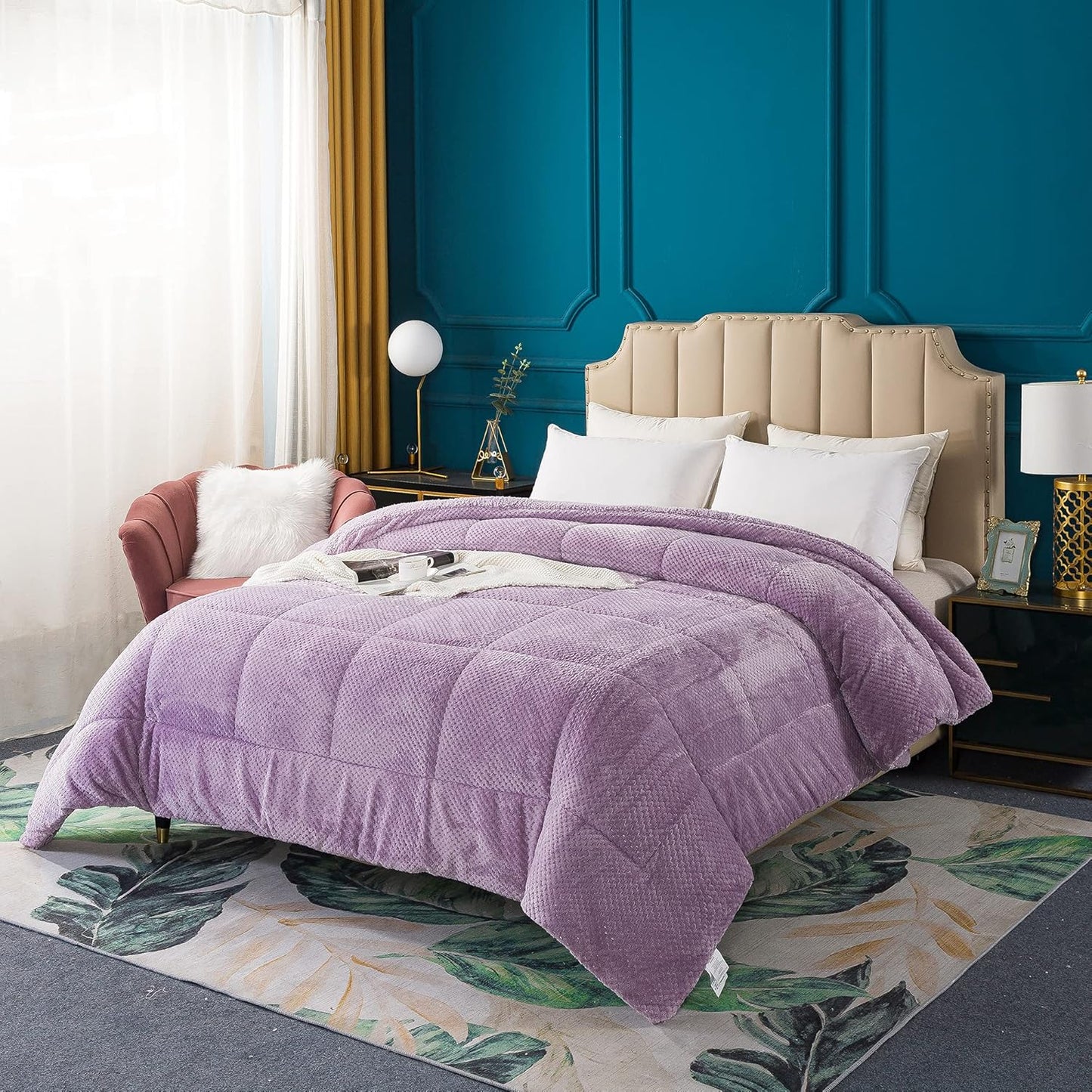 KASENTEX Super Ultra Soft Luxury Plush Sherpa Comforter, Cozy Reversible Faux Fur Machine Washable Bedding, Purple, Twin/Twin XL Size