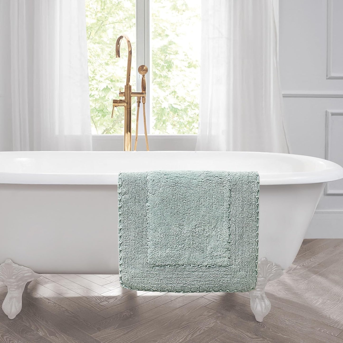 Laura Ashley Ruffle Border Aqua 27"x 45" 100% Cotton Bath Rug
