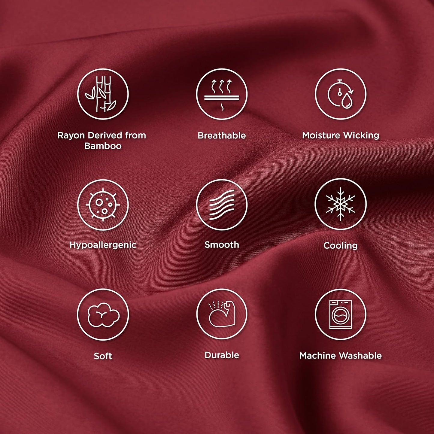 Bedsure Pillow Cases Queen, Cooling Pillow Cases, Rayon Derived from Bamboo Red Pillowcases Queen Size Set of 2, Silky Soft & Breathable Bedding Pillow Covers with Envelope Closure, 20x30 Inches