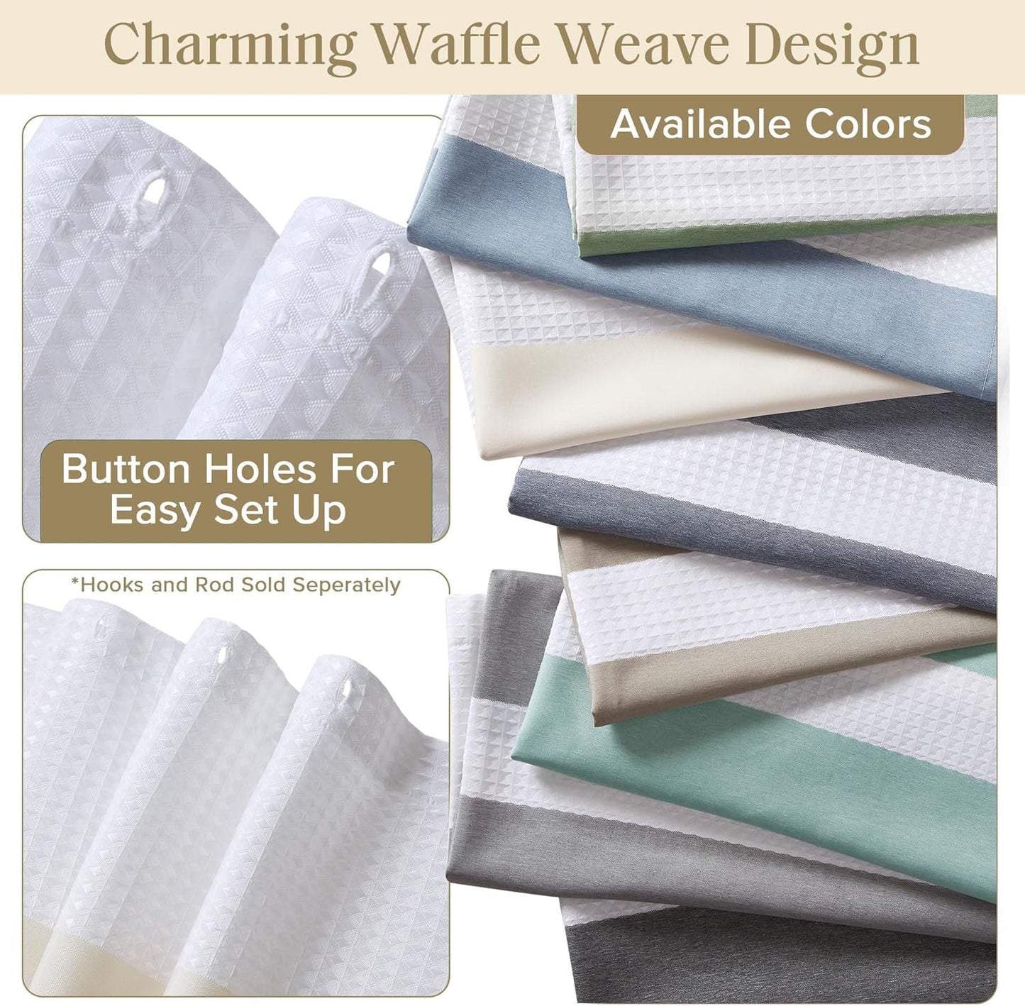 Madison Park Shower Curtain Spa Waffle Weave Long Shower Curtain for Bathroom 3M Scotchgard Moisture Management, Spa Quality Modern Shower Curtains for Bathroom, Long: 72x78 Cream