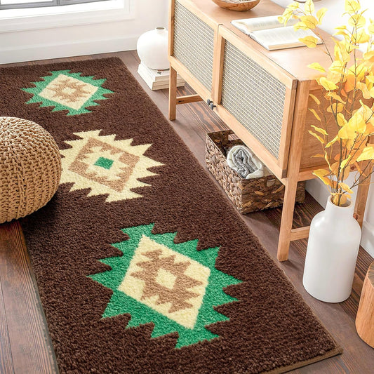 DEXDE Boho Bathroom Rugs Brown Aztec Bath Mat Non Slip Long Bathroom Rug Runner Luxury Soft Absorbent Carpet for Bathroom Shower Kitchen Entryway Modern Western 20x47