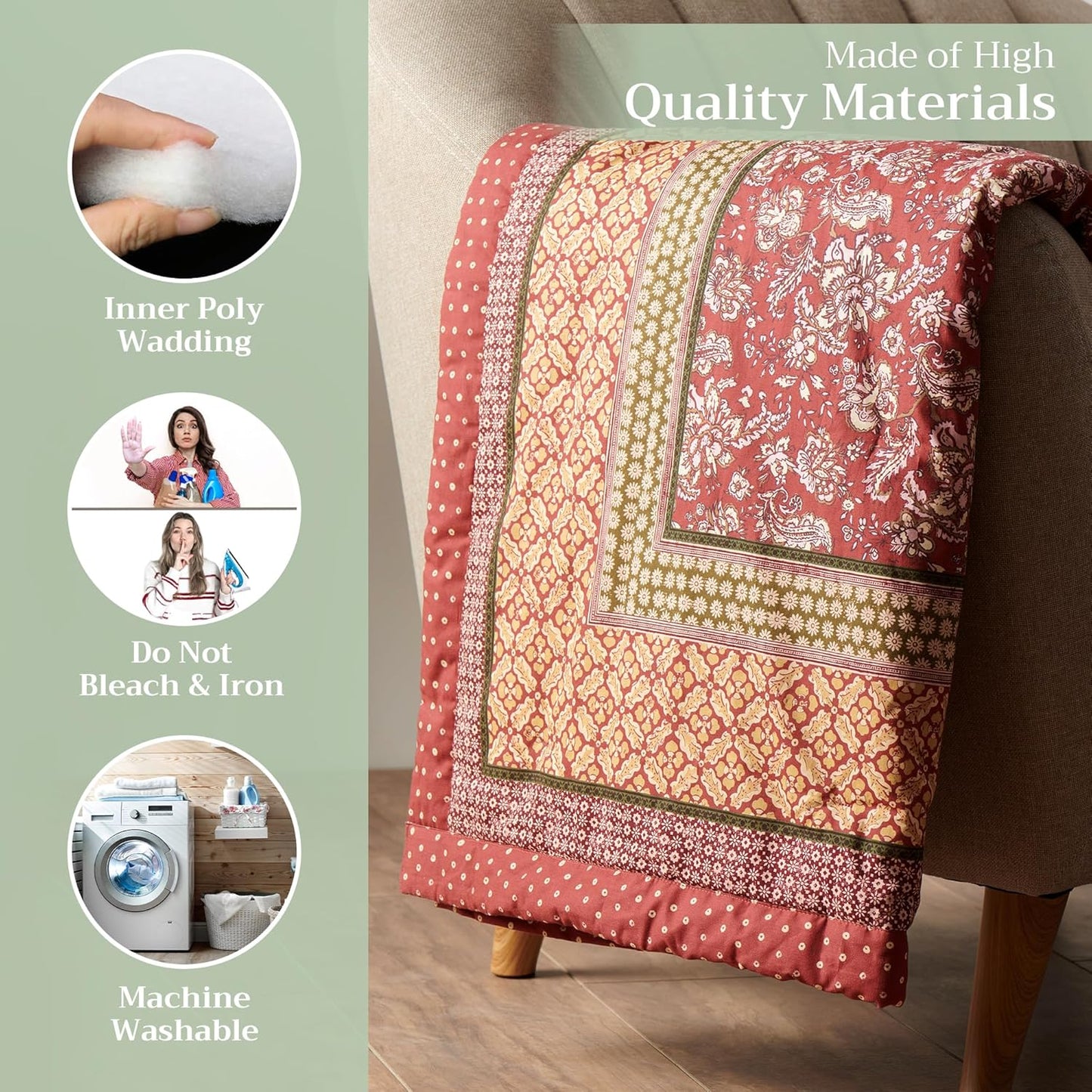 Maison d' Hermine Throw Blanket for Couch Lightweight Soft Warm Breathable Cotton Throw Blankets for Bed Girls Boys Women Men Gifts Sofa Travel Living Room Chair Bedding (50"x60", Surya)