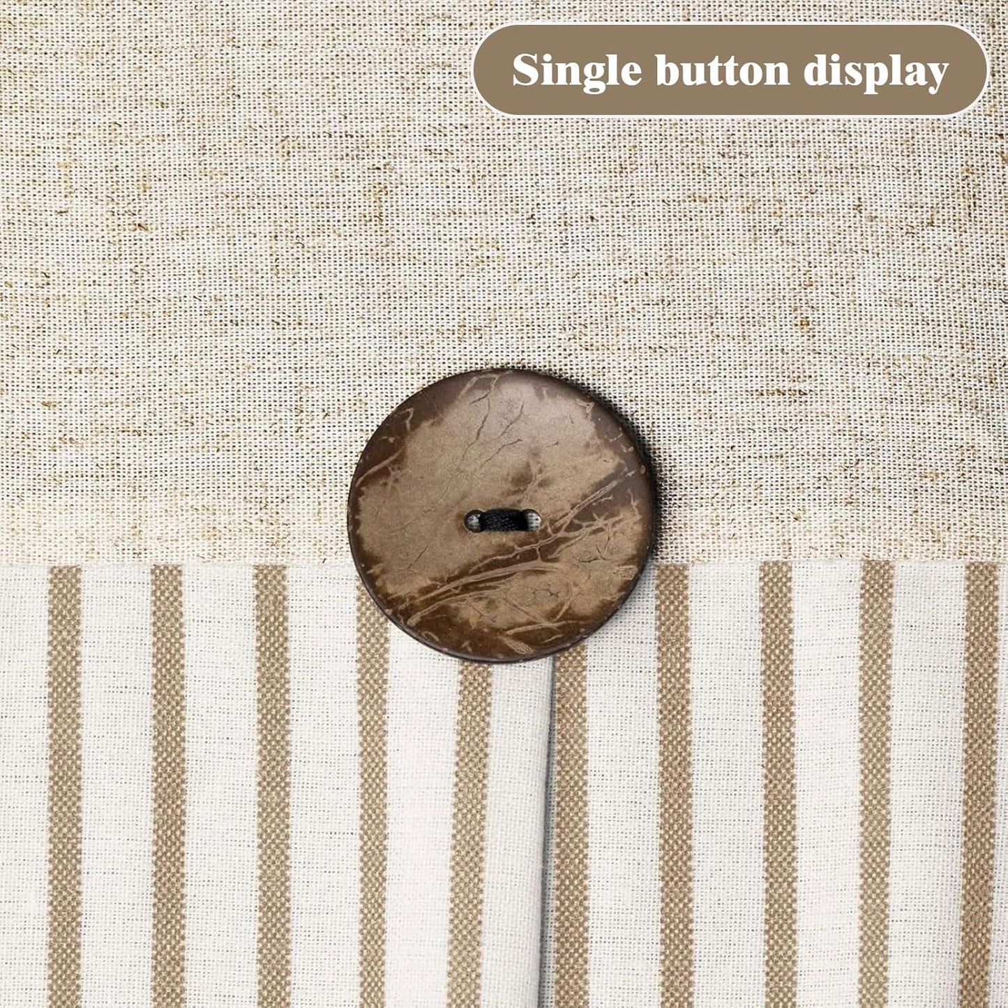 Farmhouse Shower Curtain Linen Beige Button Woven Fabric Country Rustic Western, Pleated Beige Stripe 60" W x 72" L