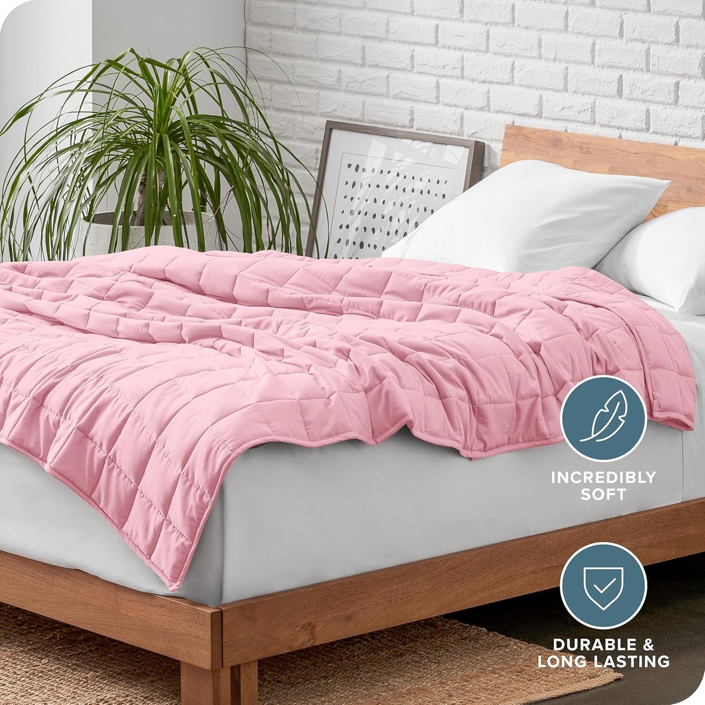 Bare Home Weighted Blanket Queen Size 20lb (60" x 80") for Adults - All-Natural 100% Cotton - Premium Heavy Blanket Nontoxic Glass Beads (Light Pink, 60"x80")