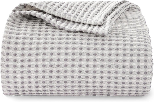 EGOHOME 100% Cotton Waffle Blanket Twin Size for Bed-Breathable and Lightweight,Soft Dual-Tone Textured Jacquard Waffle Weave Blankets for All Season,Sleet Grey,60 x 80 Inches