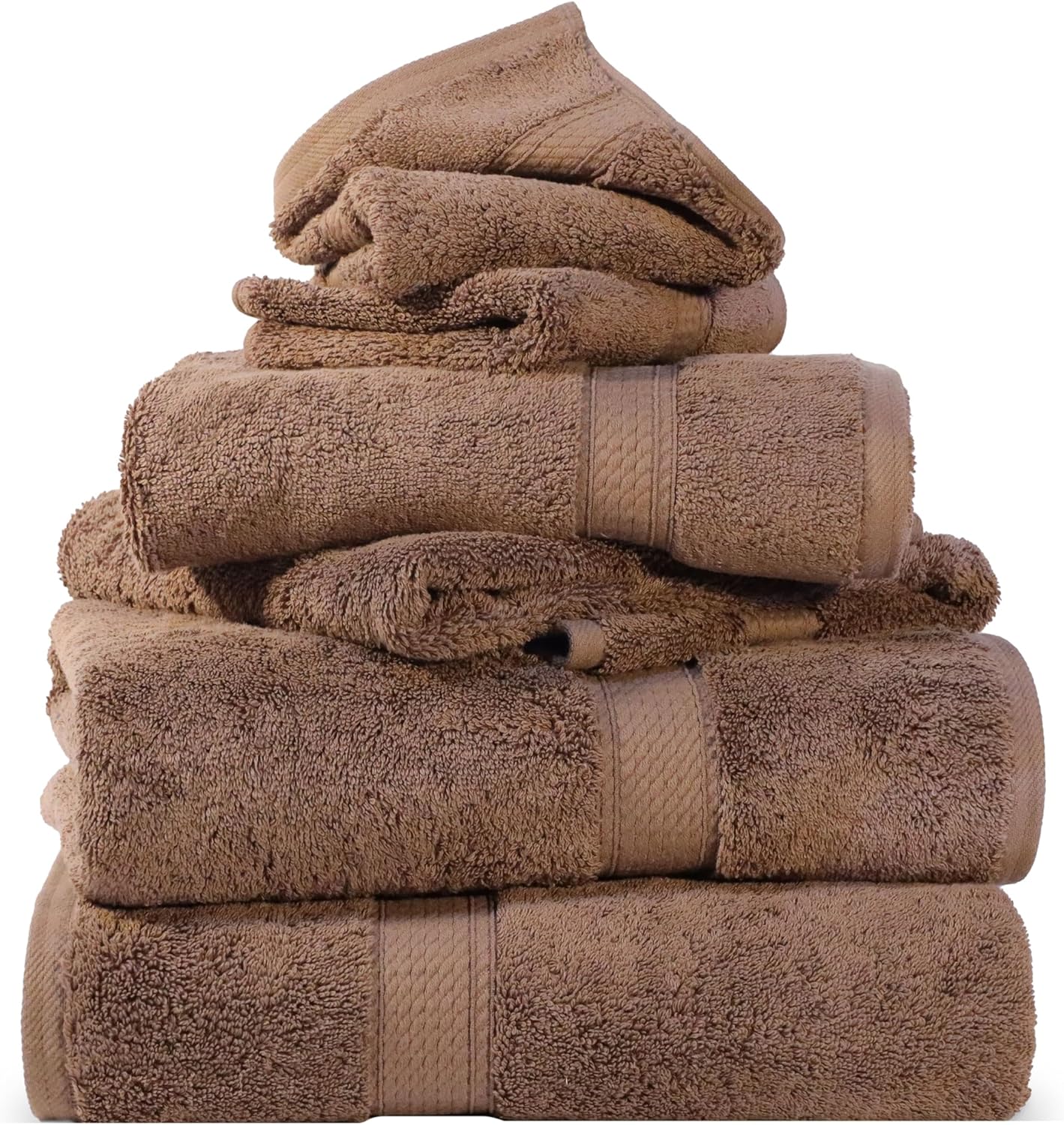 Superior Egyptian Cotton Pile 6 Piece Towel Set, Includes 2 Bath, 2 Hand, 2 Face Towels/Washcloths, Ultra Soft Luxury Towels, Thick Plush Essentials, Guest Bath, Spa, Hotel Bathroom, Chocolate