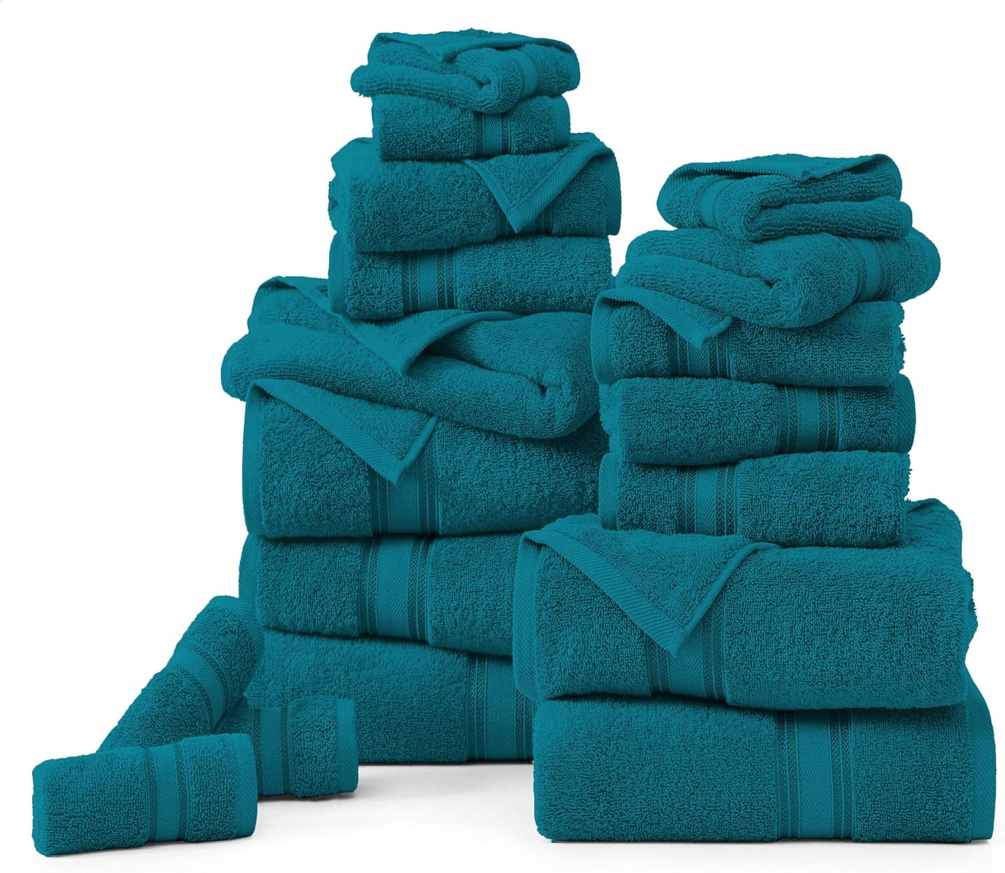 LANE LINEN 18Pc 100% Cotton Bath Towels – 6 Bath, 6 Hand Towel & 6 Washcloths, Zero Twist, Absorbent Softness for Daily Use, Perfect for Airbnb, Spa & Hotel, Machine Washable – Sea Port