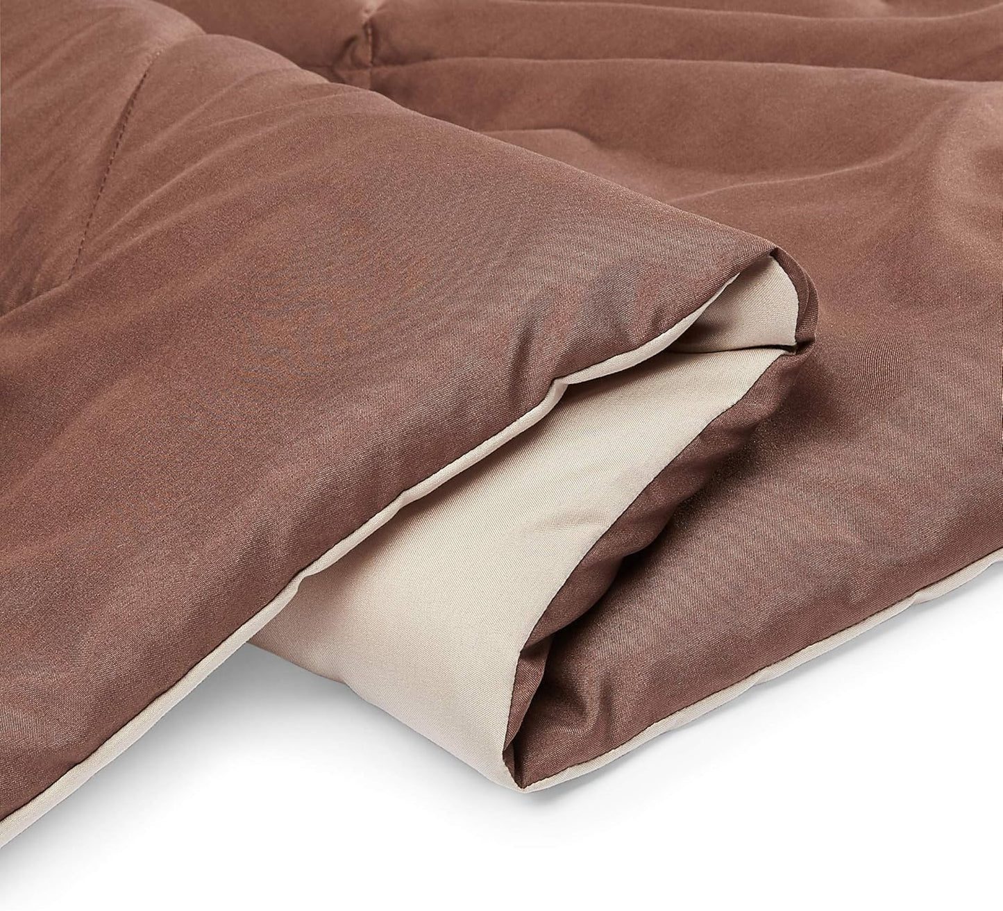 Amazon Basics Comforter Blanket Full/Queen, Reversible Lightweight Microfiber All Season Blanket, Chocolate/Khaki