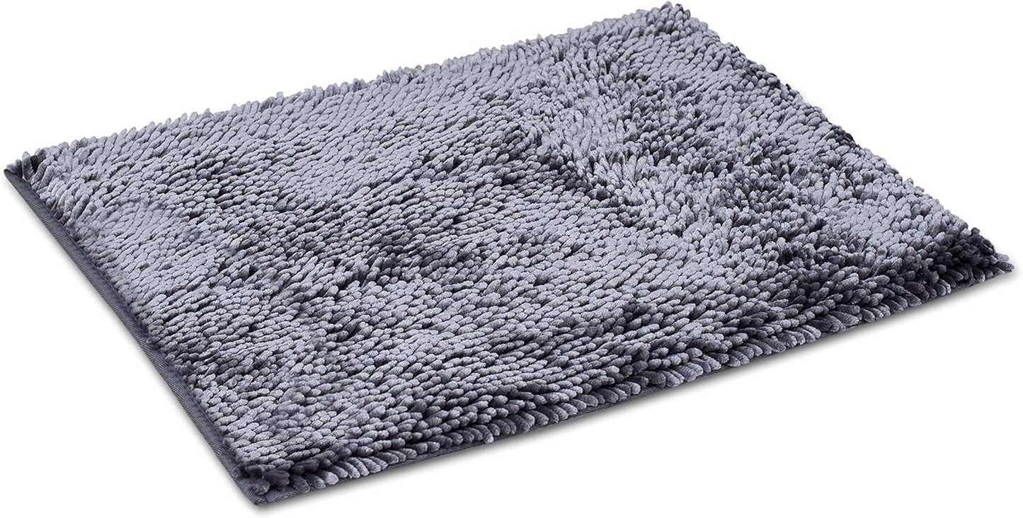 Internet's Best Microfiber Chenille Bath Mat - Non Slip Bathroom Rug - Soft Absorbent Carpet - Fast Drying Shower (24 x 17, Gray)