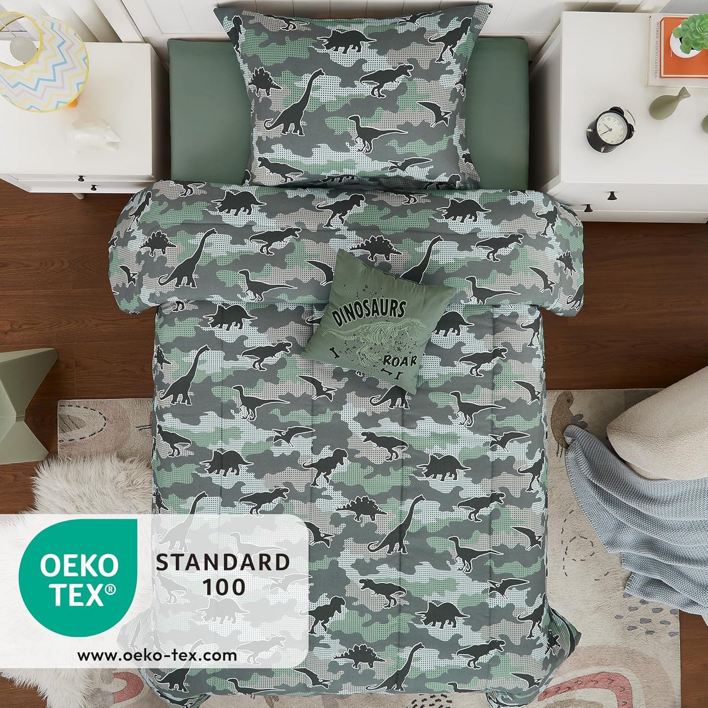 Twin Comforter Set for Boys-3 Pieces Glow in The Dark Dinosaur Twin XL Bedding Set with 1 Comforter, 1 Decor Pillow, 1 Pillow Sham