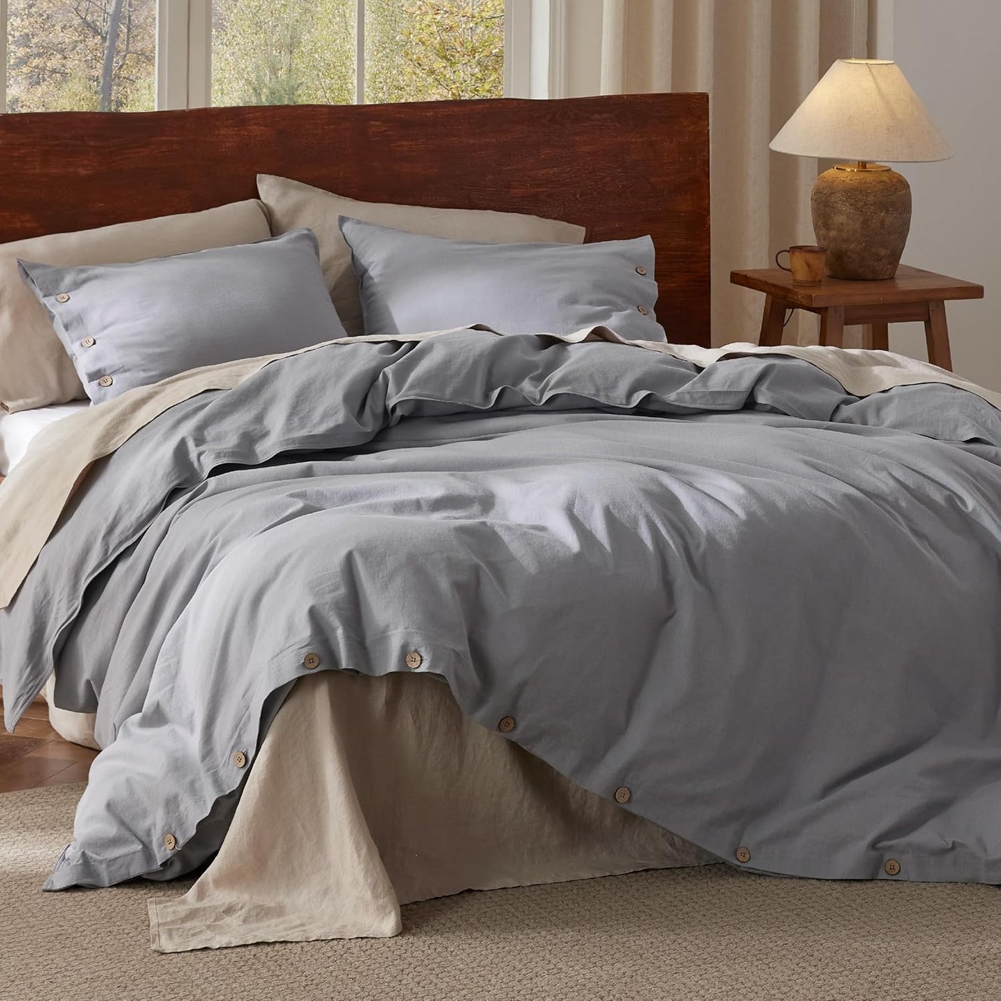 Bedsure Linen Duvet Cover King - Linen Cotton Blend Bedding Set, Soft & Cozy, 3 Pieces, 1 Duvet Cover 104x90 Inches and 2 Pillowcases, Silver Grey Color Cooling Bedding, Comforter Sold Separately