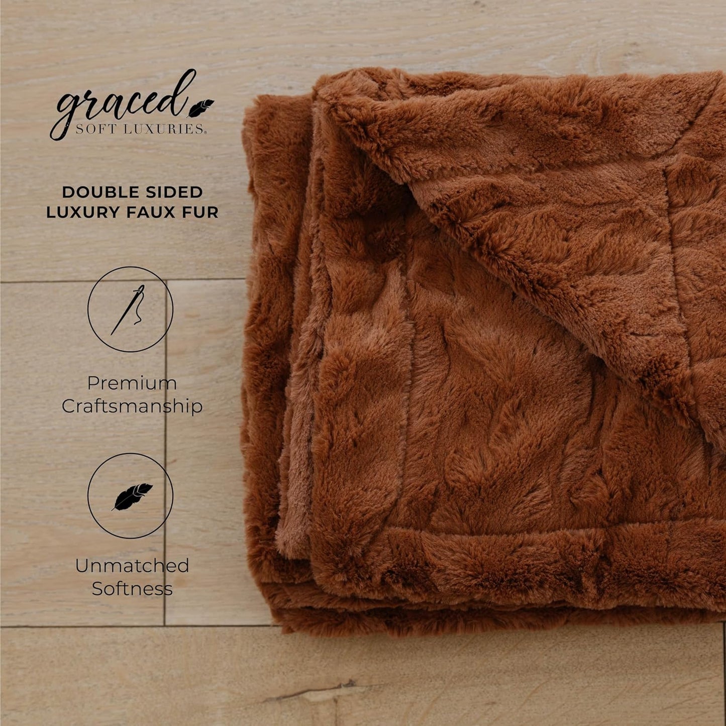 GRACED SOFT LUXURIES Throw Blanket Oversized Softest Warm Elegant Cozy Decorative Thick Faux Fur for Couch, Sofa, Bed, Living Room, Home (XL 60" x 80", Camel)