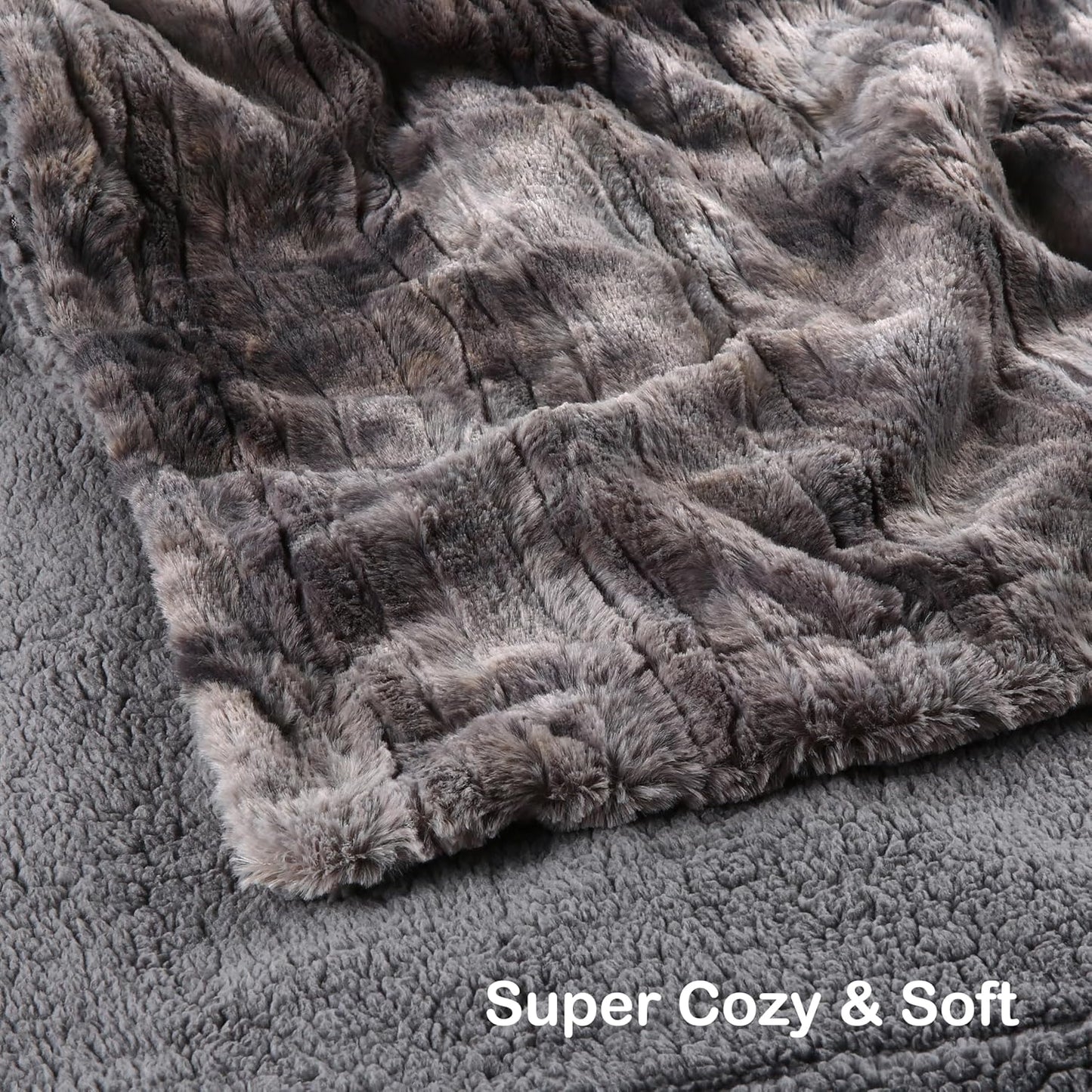 Electric Heated Blanket Throw Size 50" x 60", Super Cozy Warmth Soft with 4 Heating Levels & 4 Hours Auto Off, Plush Faux Fur, Machine Washable, Home Office Use, Gradient Gray