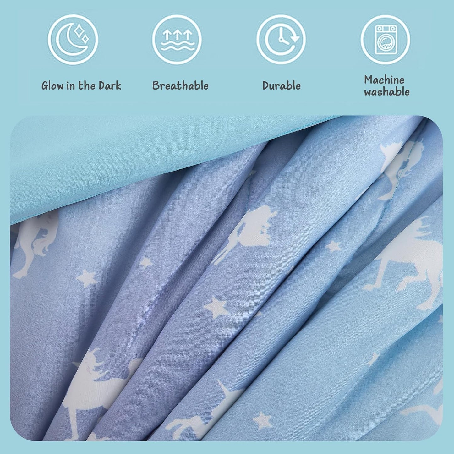 Twin Bedding Sets for Girls - 3 Pieces Glow in The Dark Unicorn Twin XL Comforter Sets for Girls 1 Comforter, 1 Decor Pillow, 1 Pillow Sham
