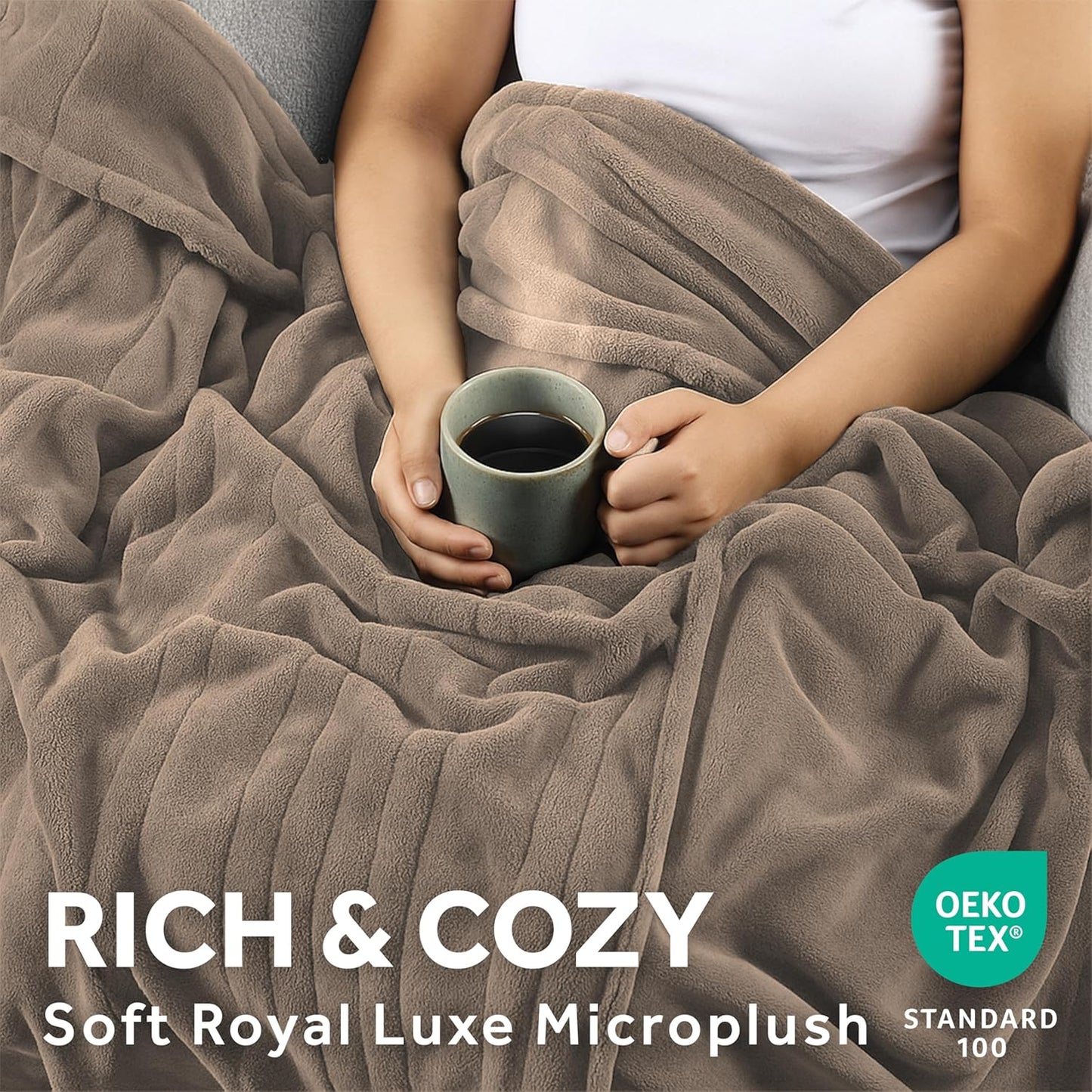 Sunbeam Electric Royal Luxe Microplush Heated Blanket, 12 Heat Settings, 12-Hour Auto Shut-Off, Fast Heating, Warm & Cozy, Machine Washable, Mushroom Color, King (90" x 100")