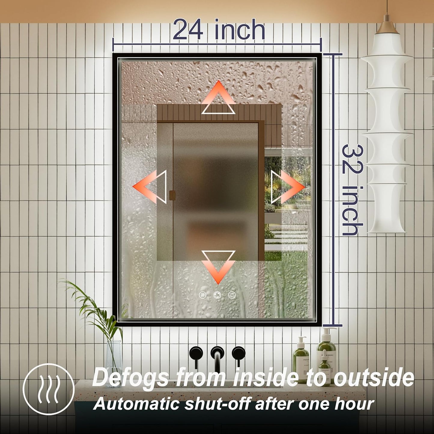 24x32 Inch LED Bathroom Mirror with Front & Back Lights, Adjustable 3000K/4500K/6000K, Wall Mounted Black Lighted Bathroom Vanity Mirrors, Dimmable, Memory, Anti-Fog, Horizontal/Vertical