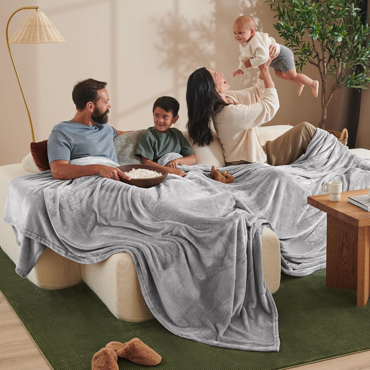 Bare Home Fleece Blanket - Giant Size - Ultra-Soft Lightweight for Bed, Sofa, and Couch - Luxury Microplush - Cozy Warm Blanket (Giant, Light Grey)