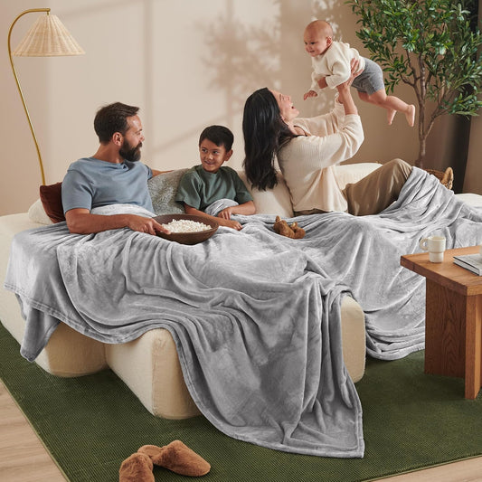 Bare Home Fleece Blanket - Giant Size - Ultra-Soft Lightweight for Bed, Sofa, and Couch - Luxury Microplush - Cozy Warm Blanket (Giant, Light Grey)