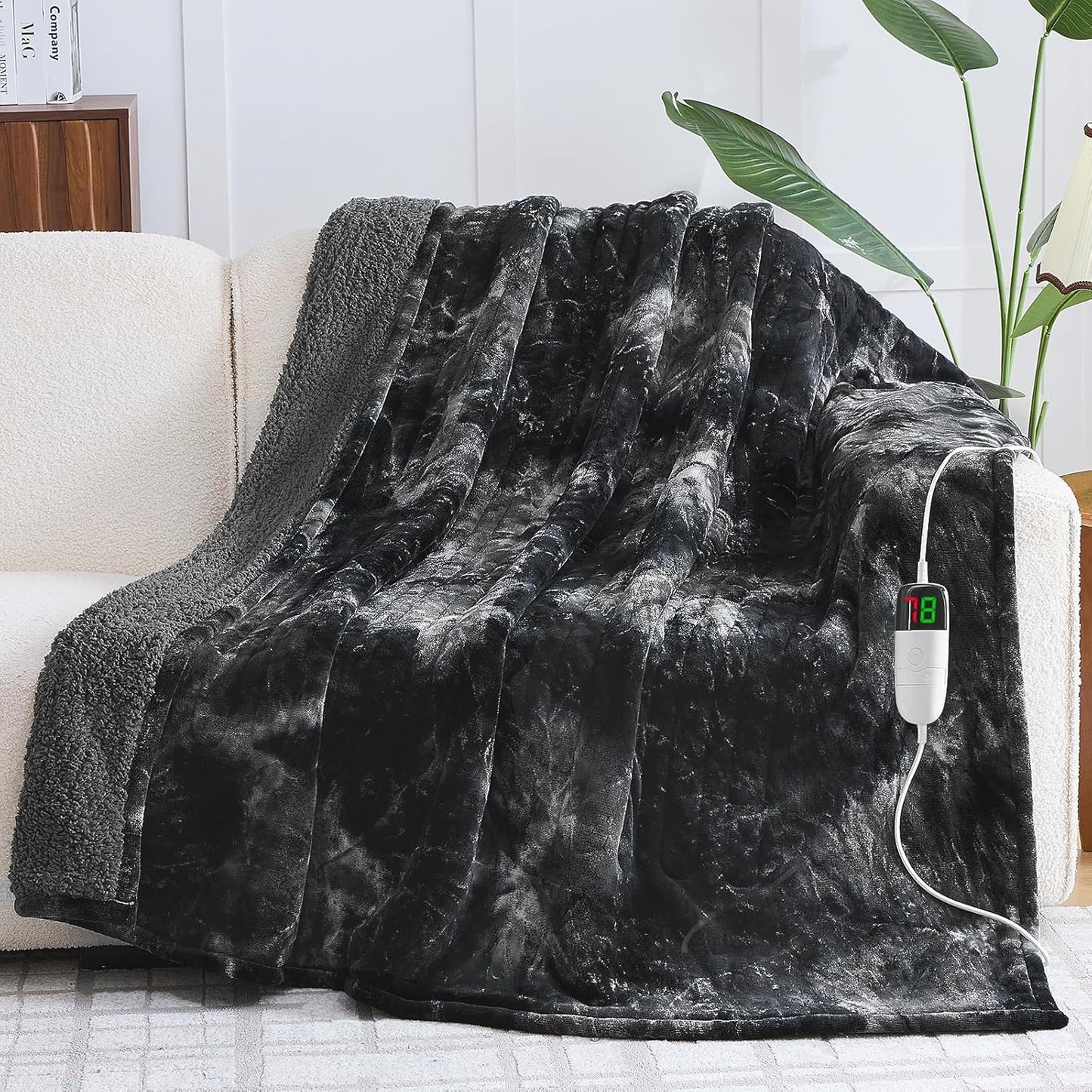 greenoak Heated Electric Blanket Twin, Faux Fur Sherpa Heating Blanket for Sofa Bed, Warm Winter Gifts for Women/Men, Heater Lap Blankets 5-Position Timer &10 Heating Levels 62''*84" Black