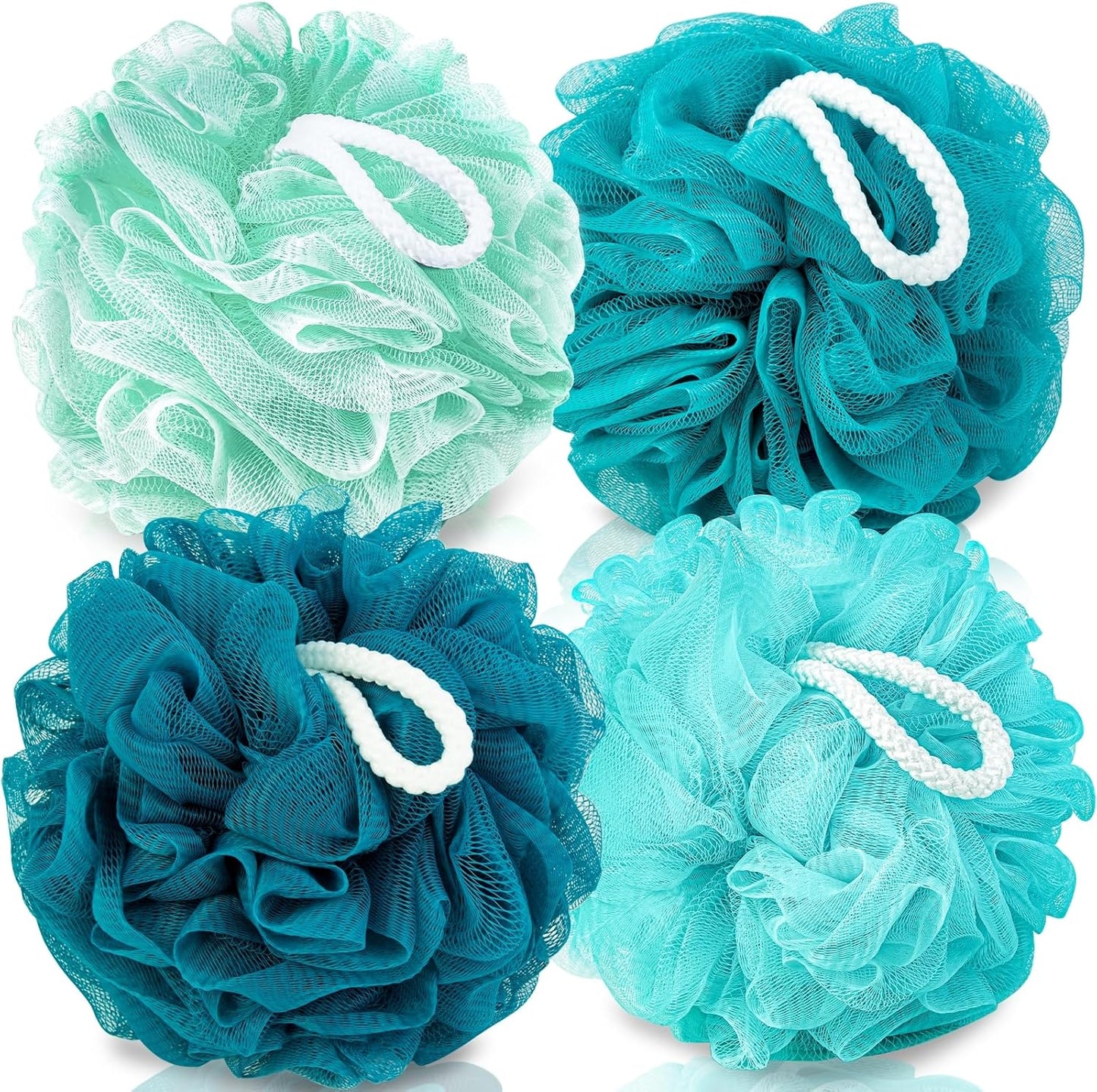 Loofah for Women 75g 4 Pack, Bath Sponge Soft Mesh Shower Puff Loofah Sponge, Exfoliating Body Scrubber, lufas for Women, Shower Accessories (Blue)