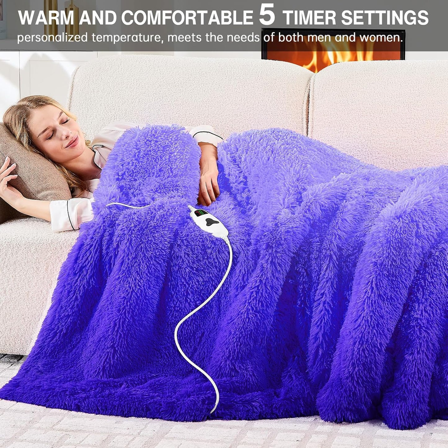 Heated Electric Blanket Throw,Warm Winter Birthday Gifts for Women Her Grandma-Faux Fur with Soft Sherpa,10 Heat Settings,5 Time Settings with Fast Heating, 50x60, Sunset Purple
