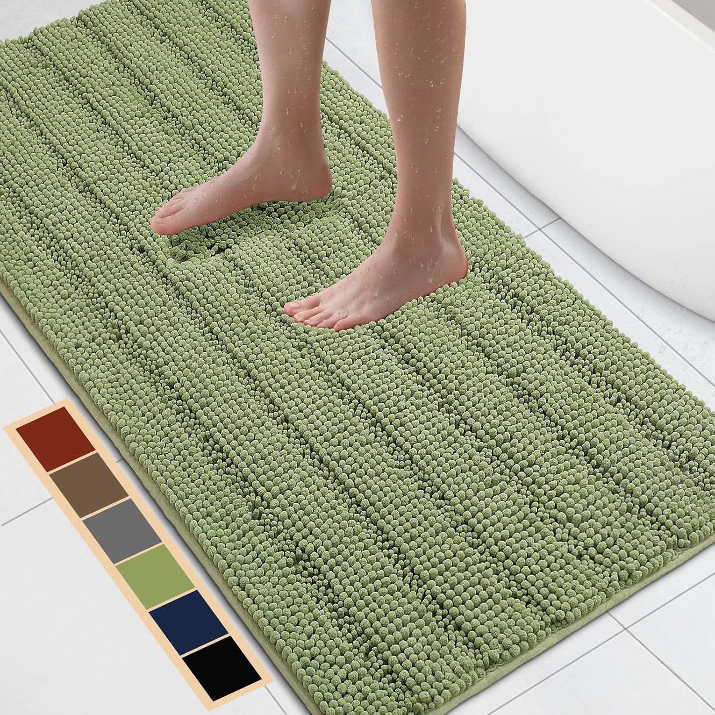 Bcoimo 48"×24" Chenille Bath Mat – Non-Slip with Backing Bath Rug Ultra-Absorbent and Machine Washable Bathroom Mat Quick-Dry Design. Ideal for Bathroom and Tub Areas
