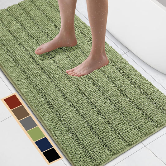 Bcoimo 48"×24" Chenille Bath Mat – Non-Slip with Backing Bath Rug Ultra-Absorbent and Machine Washable Bathroom Mat Quick-Dry Design. Ideal for Bathroom and Tub Areas