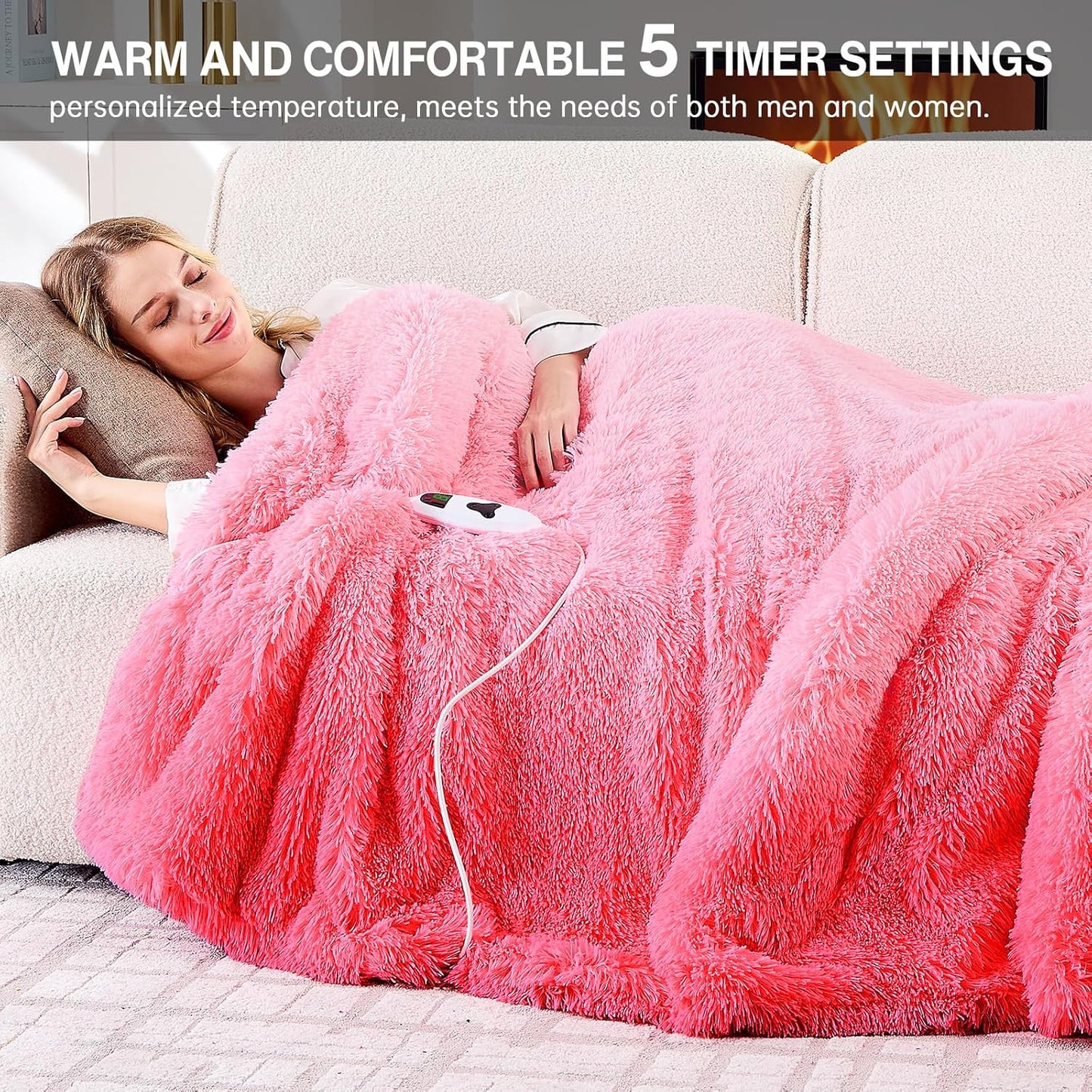 Heated Electric Blanket Twin,Warm Winter Birthday Gifts for Women Her Grandma–Faux Fur with Soft Sherpa,10 Heat Settings,5 Time Settings with Fast Heating, 62x84, Baby Pink
